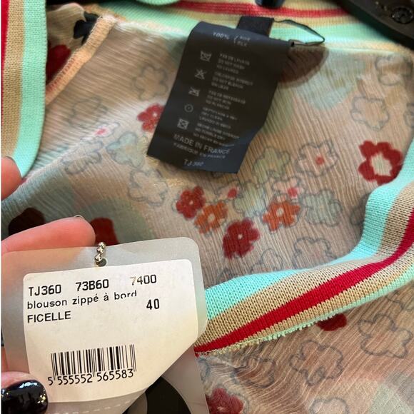 PLEIN SUD NWT Floral Silk Sheer Zip-Up Bomber Style Blouse FR 40 US 8 - Picture 6 of 7